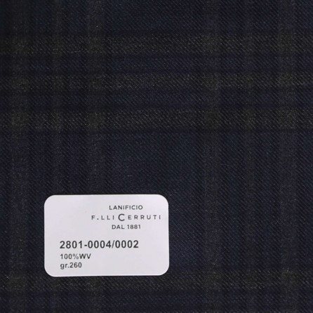 2801-0004/0002 Cerruti Lanificio - Vải Suit 100% Wool - Xanh Dương Sọc Đen